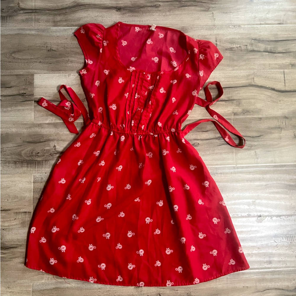 Red penny-farthing print Tea Dress | Xhileration sz M